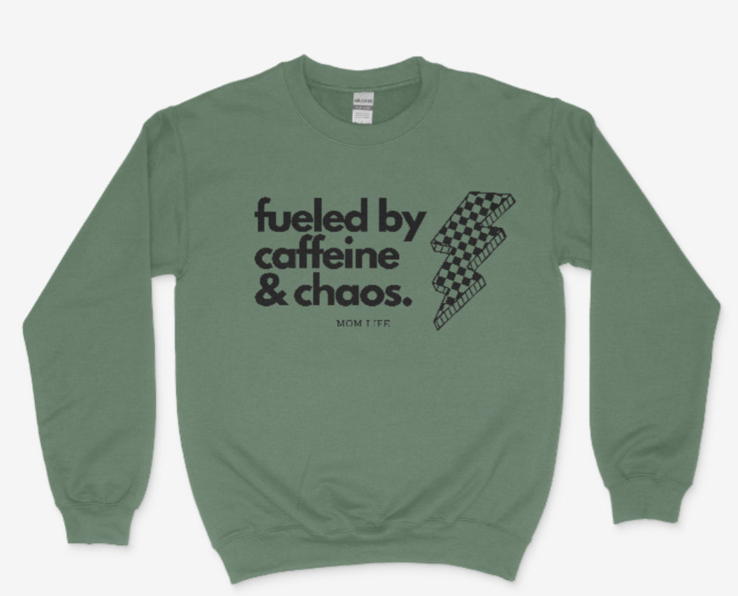 Caffeine and Chaos Crewneck black