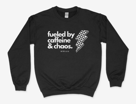 Caffeine and Chaos Crewneck white